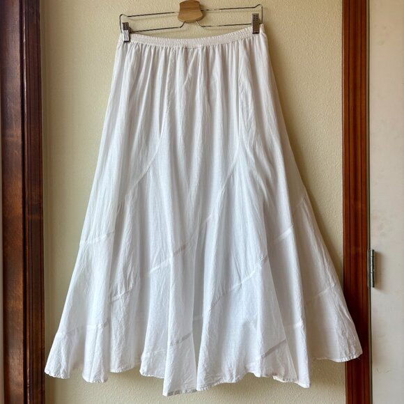 White Embroidered Floral 100% Cotton Midi Skirt Boho Peasant Skirt Size L Summer - Picture 5 of 9